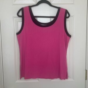 Exclusively Misook Sleeveless Knit Shell Top Hot Pink with Black Trim Size L
